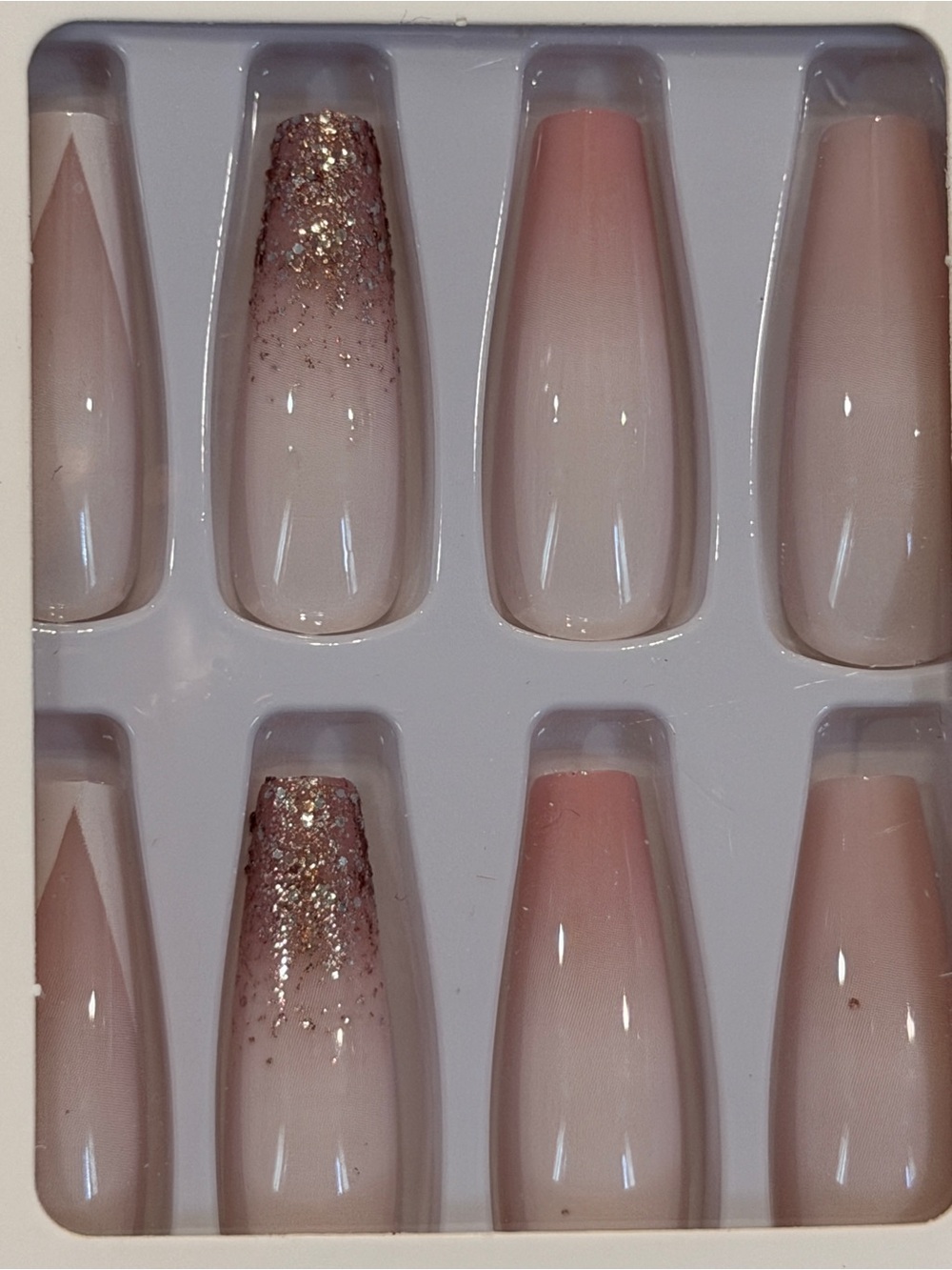 Blush Pink Glitter Ombré Coffin Press On Nails